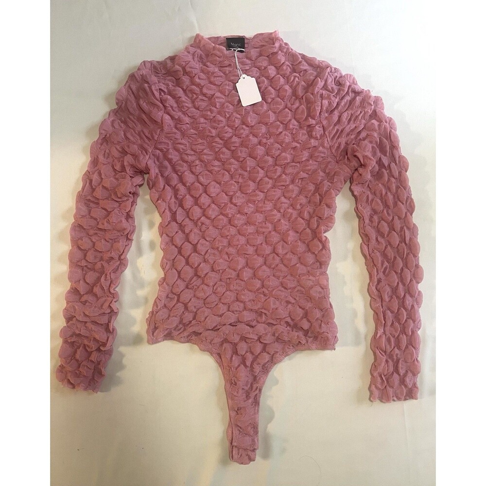 Blanc Clothing Bubble Knit Popcorn Thong Bodysuit M Top Pink Retro Barbie Fairy